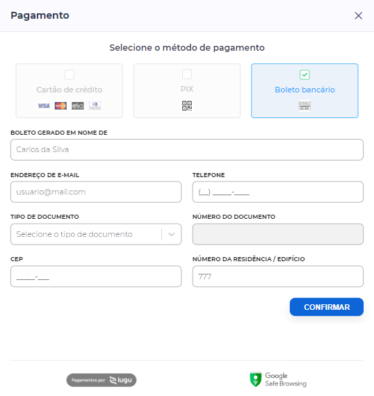 método de pagamento boleto bancário